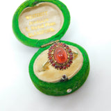 9ct Yellow Gold Cabochon Cut Bohemian Garnet Floral Cluster Ring Vintage c1970
