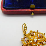 Victorian 18ct Gold, Seed Pearl & 0.4ct Diamond Starburst Brooch Pendant c1890