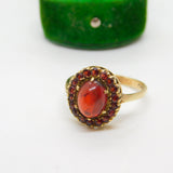 9ct Yellow Gold Cabochon Cut Bohemian Garnet Floral Cluster Ring Vintage c1970