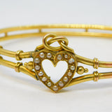 Victorian 9ct Gold & Seed Pearl Lovers Knot Sweetheart Bangle Antique c1890