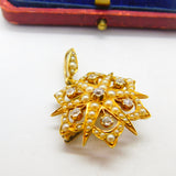 Victorian 18ct Gold, Seed Pearl & 0.4ct Diamond Starburst Brooch Pendant c1890