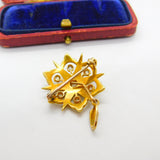 Victorian 18ct Gold, Seed Pearl & 0.4ct Diamond Starburst Brooch Pendant c1890