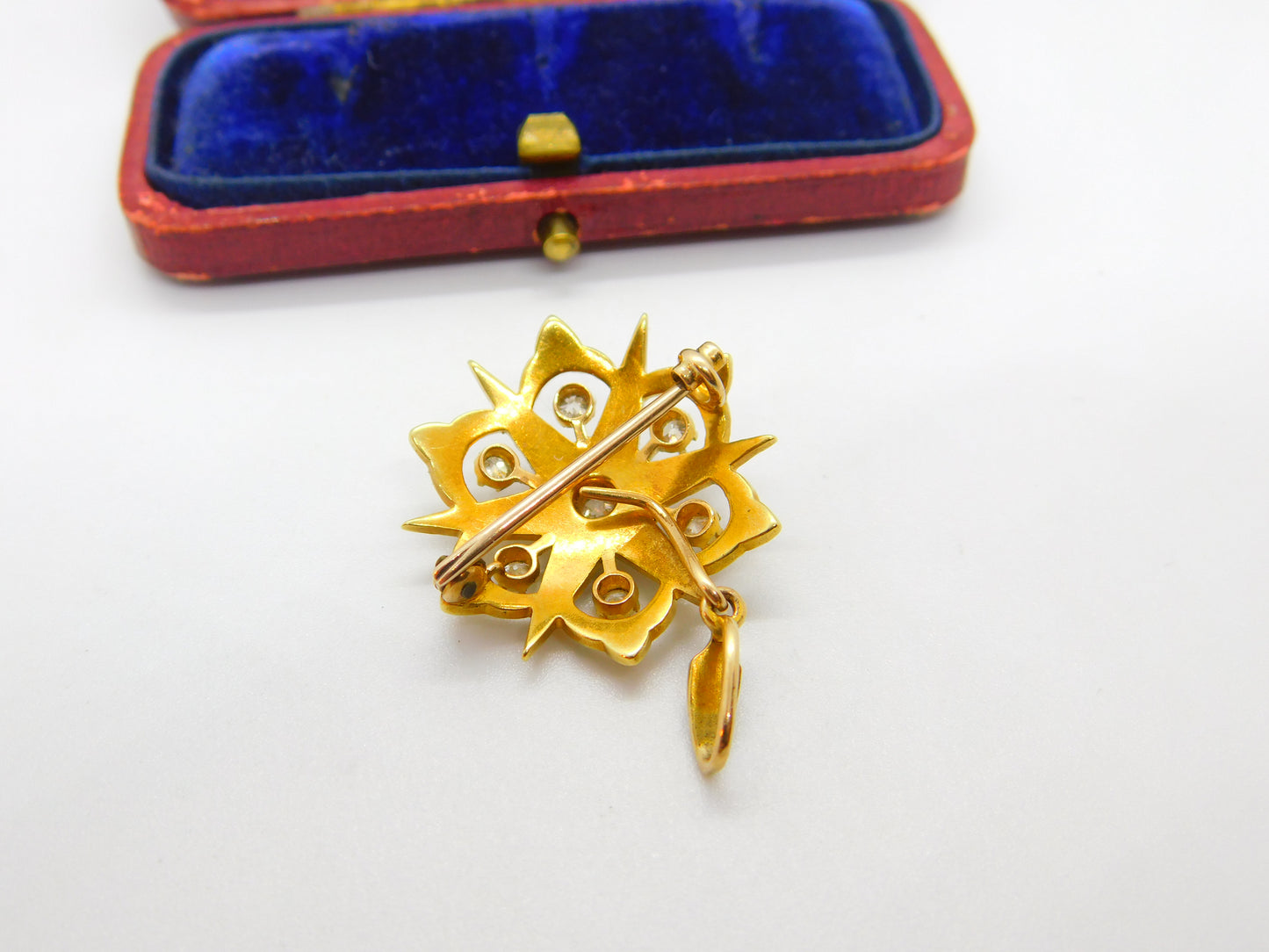 Victorian 18ct Gold, Seed Pearl & 0.4ct Diamond Starburst Brooch Pendant c1890