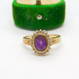 9ct Gold Victorian Style Amethyst & Diamond Floral Cluster Ring Vintage c1970