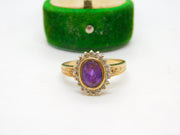 9ct Gold Victorian Style Amethyst & Diamond Floral Cluster Ring Vintage c1970