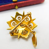 Victorian 18ct Gold, Seed Pearl & 0.4ct Diamond Starburst Brooch Pendant c1890