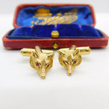 9ct Yellow Gold & Ruby Eye Gents Fox Mask Hunting Cufflinks Vintage c1980