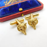 9ct Yellow Gold & Ruby Eye Gents Fox Mask Hunting Cufflinks Vintage c1980