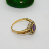 9ct Gold Victorian Style Amethyst & Diamond Floral Cluster Ring Vintage c1970