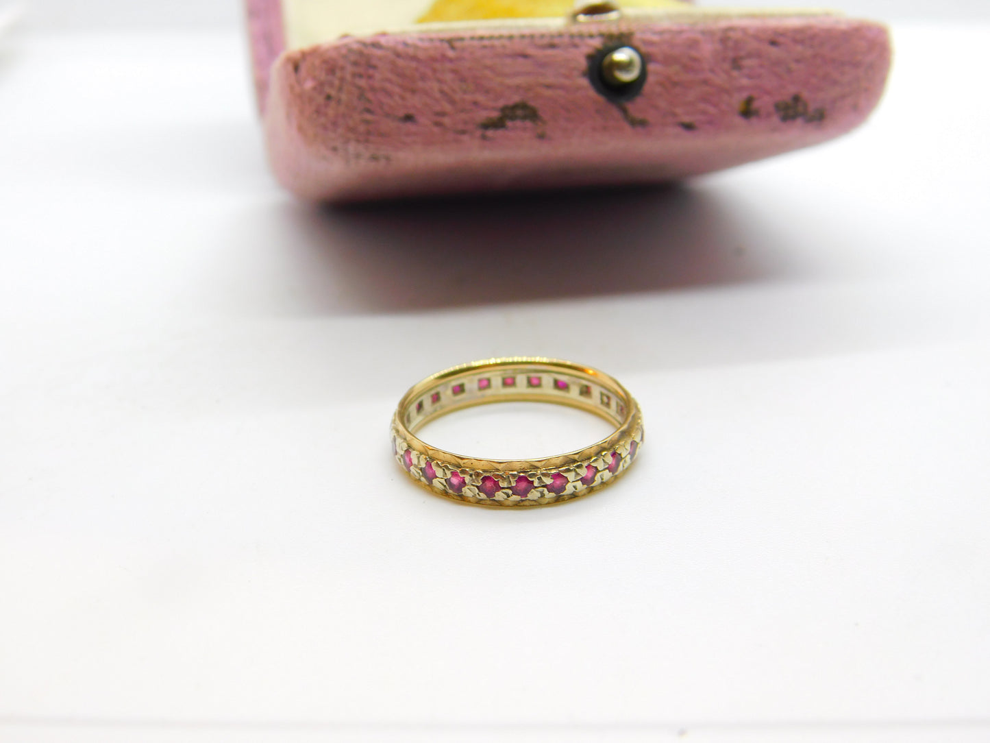 9ct Yellow & White Gold, Ruby Set Full Eternity Ring 1967 London Vintage