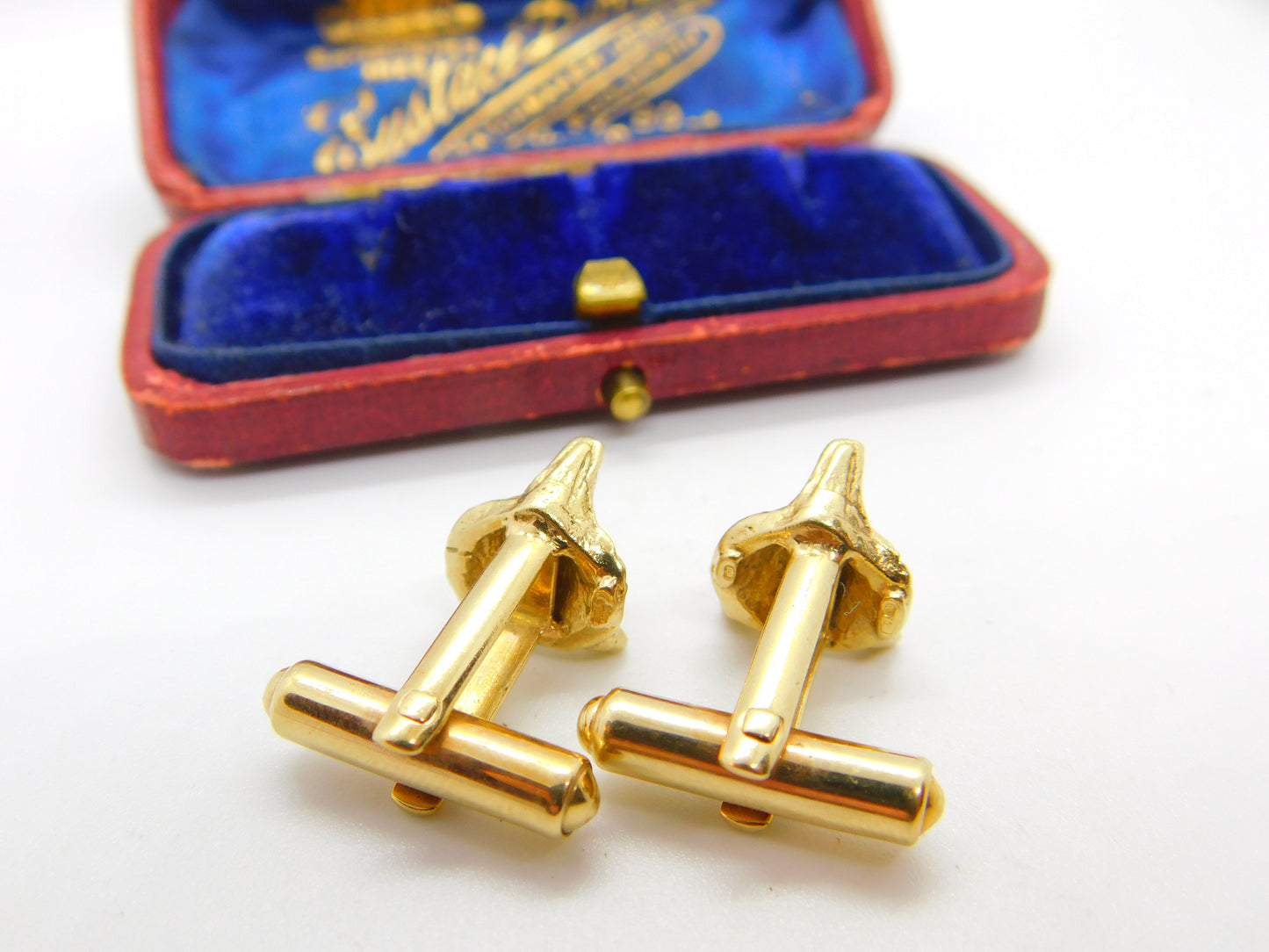 9ct Yellow Gold & Ruby Eye Gents Fox Mask Hunting Cufflinks Vintage c1980