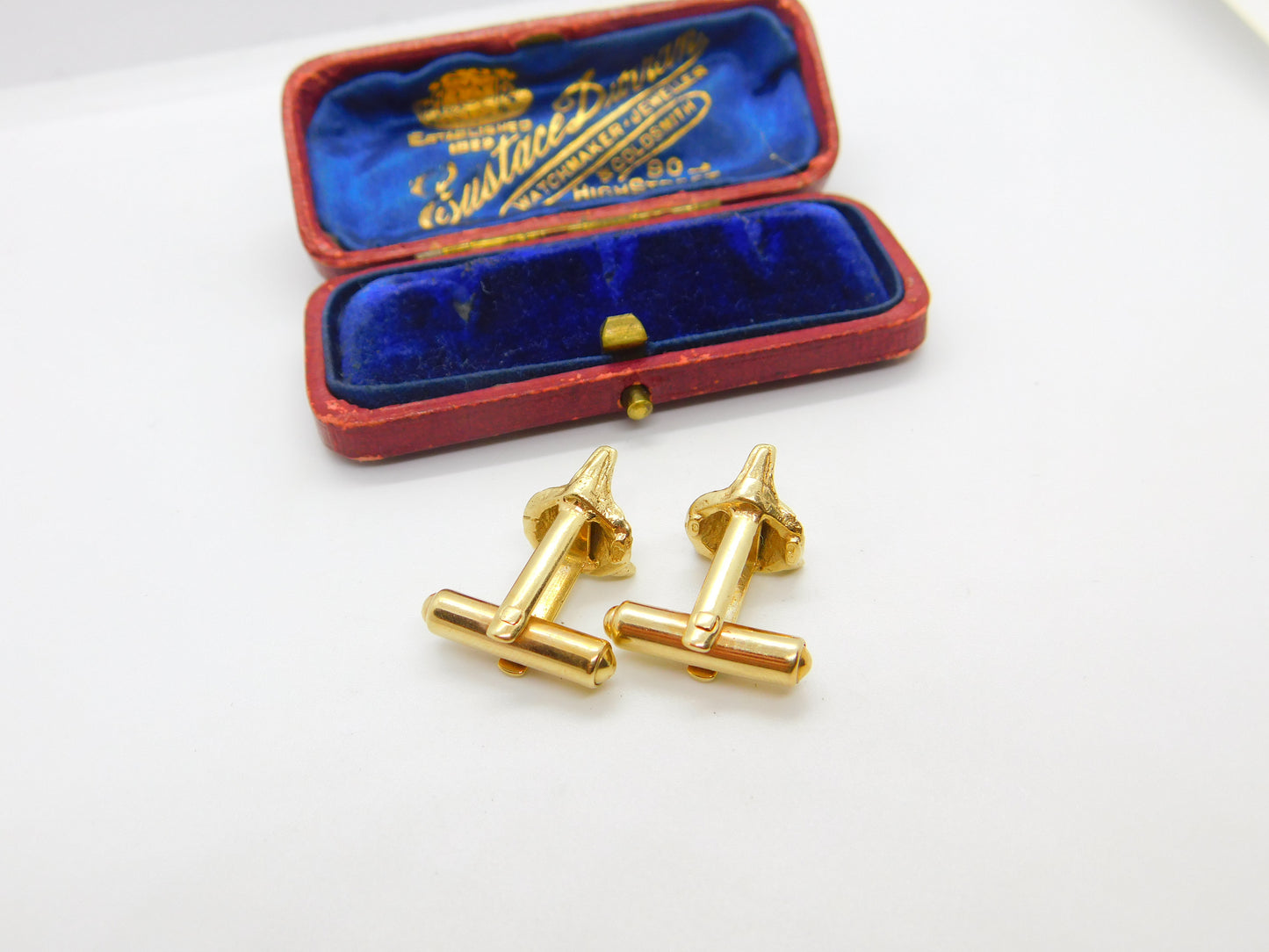 9ct Yellow Gold & Ruby Eye Gents Fox Mask Hunting Cufflinks Vintage c1980