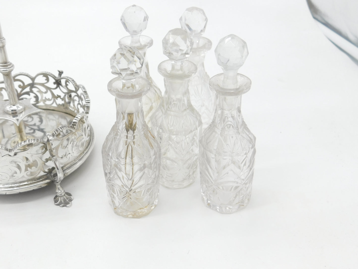 Victorian Sterling Silver Cut Glass Complete Cruet Set 1843 London Antique