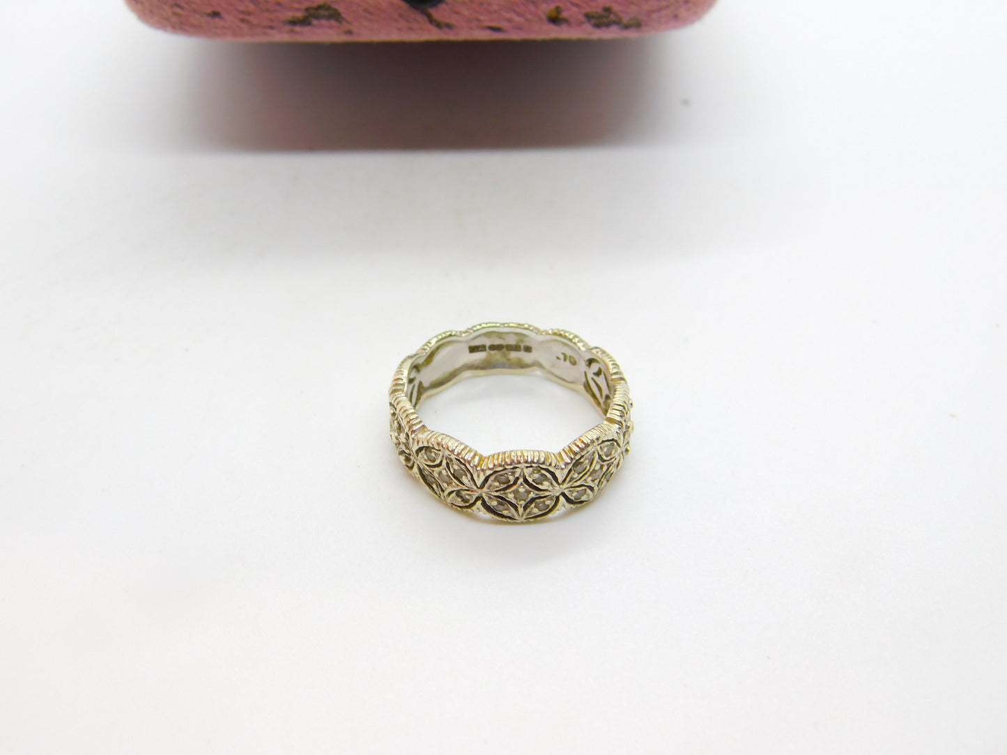 9ct White Gold & 0.1ct Diamond Set Floral Eternity Ring Vintage c1990 Sheffield