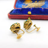 Edwardian 9ct Gold, Turquoise & Pearl Screw Back Earrings Antique c1910
