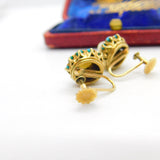 Edwardian 9ct Gold, Turquoise & Pearl Screw Back Earrings Antique c1910