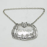 Sterling Silver Hunting Interest Fox Mask Brandy Decanter Label Vintage 1971 London
