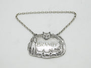 Sterling Silver Hunting Interest Fox Mask Brandy Decanter Label Vintage 1971 London