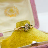 18ct Yellow Gold & 0.2ct Diamond Crossover Ring Antique c1920 Art Deco