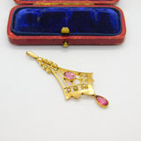 Edwardian 9ct Gold, Seed Pearl & Pink Topaz Lavalier Drop Pendant Antique c1910
