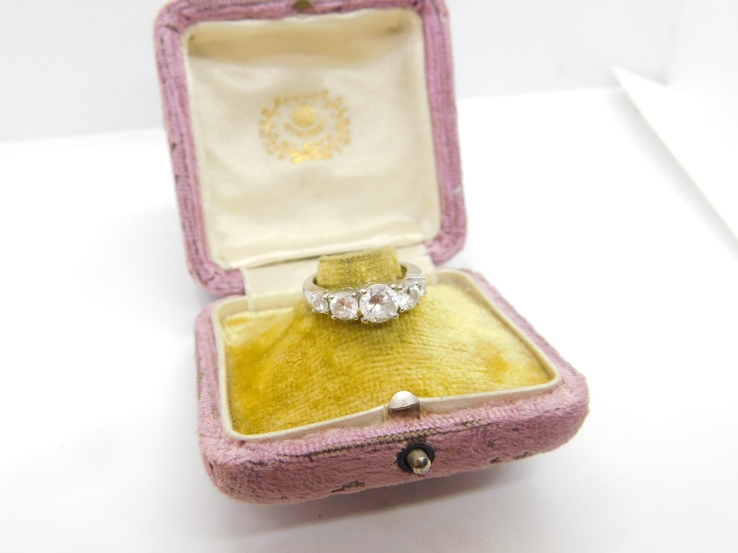 9ct White Gold Paste Set Five-Stone Engagement Ring Vintage c1990 Sheffield