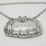 Sterling Silver Hunting Interest Fox Mask Brandy Decanter Label Vintage 1971 London