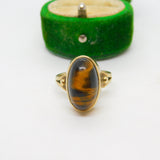 9ct Yellow Gold & Cabochon Cut Tiger's Eye Dress Ring Vintage c1970