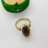 9ct Yellow Gold & Cabochon Cut Tiger's Eye Dress Ring Vintage c1970