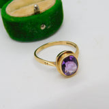 9ct Yellow Gold & Amethyst Set Dress Ring Vintage 1975 Birmingham