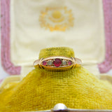 Victorian 18ct Rose Gold, Ruby & Diamond Boat Ring 1885 Birmingham Antique AF