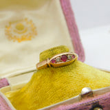 Victorian 18ct Rose Gold, Ruby & Diamond Boat Ring 1885 Birmingham Antique AF