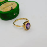 9ct Yellow Gold & Amethyst Set Dress Ring Vintage 1975 Birmingham