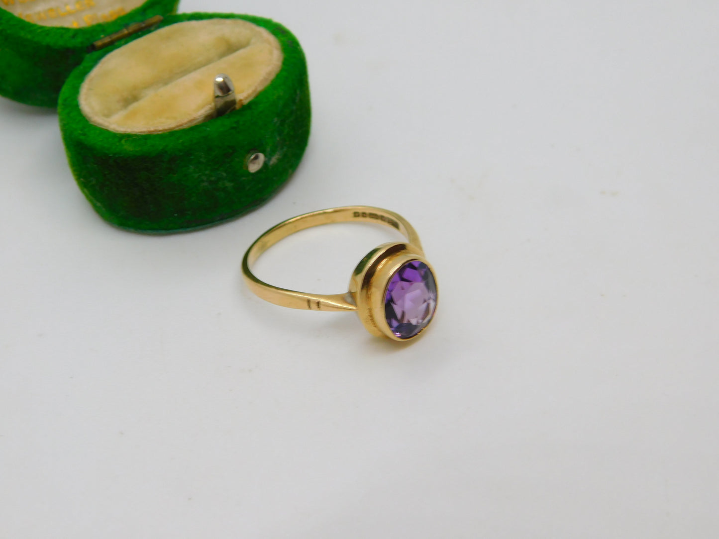 9ct Yellow Gold & Amethyst Set Dress Ring Vintage 1975 Birmingham