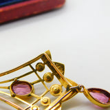 Edwardian 9ct Gold, Seed Pearl & Pink Topaz Lavalier Drop Pendant Antique c1910