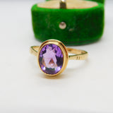 9ct Yellow Gold & Amethyst Set Dress Ring Vintage 1975 Birmingham