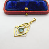 Edwardian Art Nouveau 9ct Gold & Blue Topaz Lavalier Drop Pendant Antique c1910