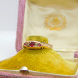 Victorian 18ct Rose Gold, Ruby & Diamond Boat Ring 1885 Birmingham Antique AF