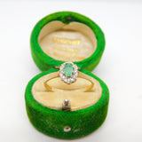 9ct Yellow Gold, Emerald & Diamond Floral Cluster Ring Vintage 1970 London