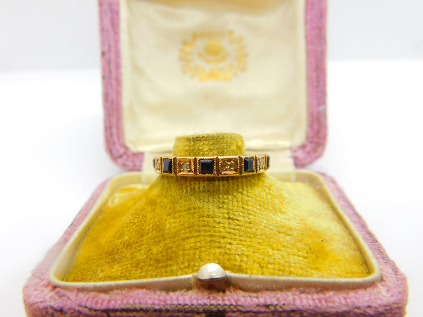 9ct Yellow Gold, Sapphire & Diamond Half-Eternity Ring 1979 London Vintage