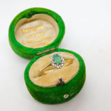 9ct Yellow Gold, Emerald & Diamond Floral Cluster Ring Vintage 1970 London