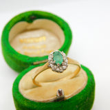 9ct Yellow Gold, Emerald & Diamond Floral Cluster Ring Vintage 1970 London