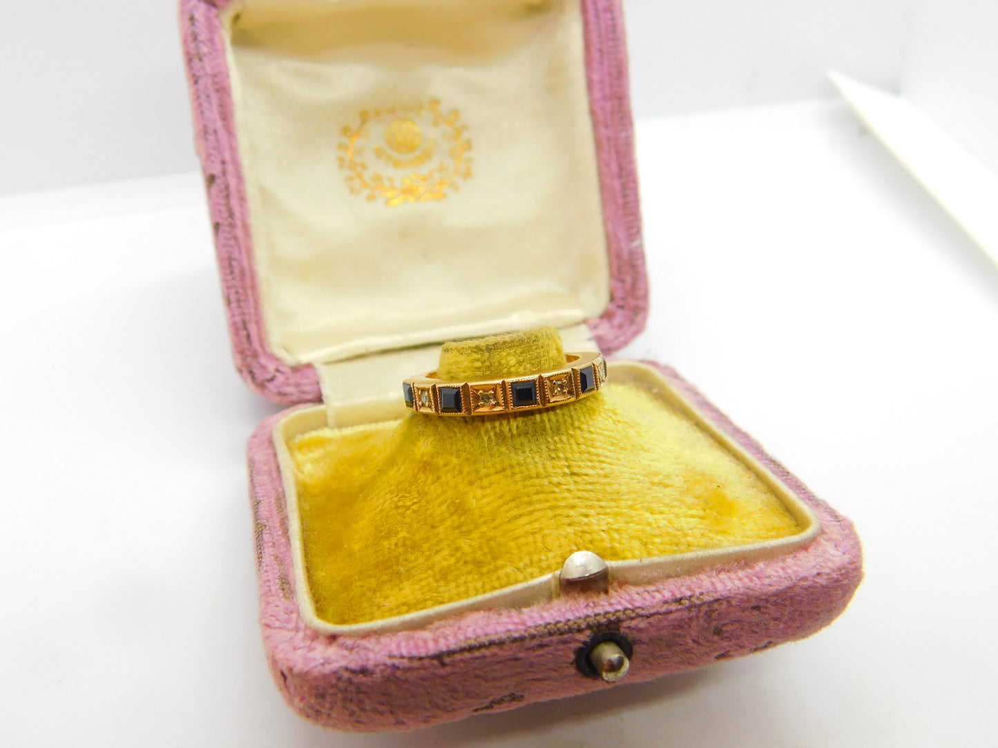 9ct Yellow Gold, Sapphire & Diamond Half-Eternity Ring 1979 London Vintage