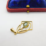 Edwardian Art Nouveau 9ct Gold & Blue Topaz Lavalier Drop Pendant Antique c1910