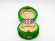 9ct Yellow Gold Three-Stone Amethyst Dress Ring Vintage 1966 London