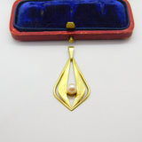 Edwardian 9ct Yellow Gold & Pearl Set Lavalier Drop Pendant 1910 Birmingham