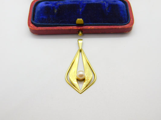 Edwardian 9ct Yellow Gold & Pearl Set Lavalier Drop Pendant 1910 Birmingham