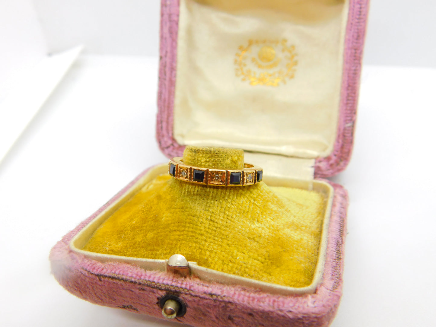 9ct Yellow Gold, Sapphire & Diamond Half-Eternity Ring 1979 London Vintage