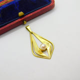 Edwardian 9ct Yellow Gold & Pearl Set Lavalier Drop Pendant 1910 Birmingham