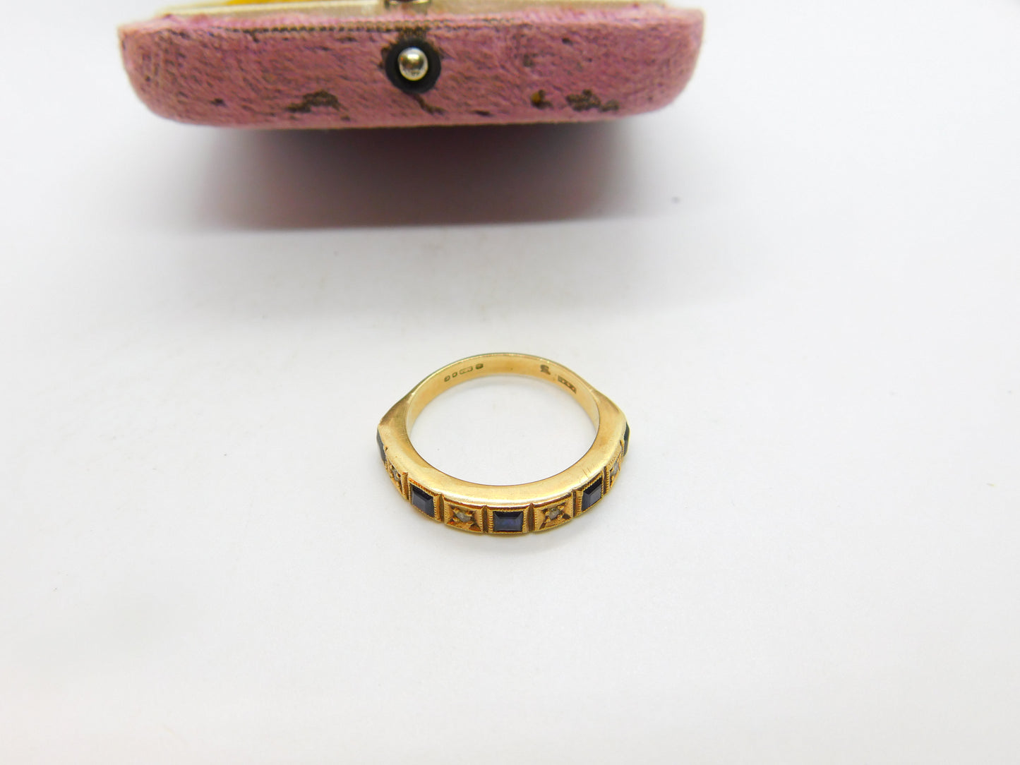 9ct Yellow Gold, Sapphire & Diamond Half-Eternity Ring 1979 London Vintage