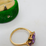 9ct Yellow Gold Three-Stone Amethyst Dress Ring Vintage 1966 London